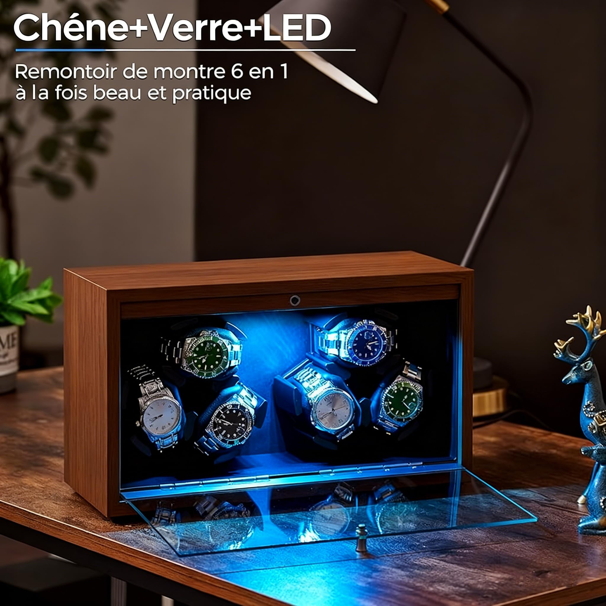ANWBROAD Remontoir 6 Montres Spinner avec LED et Moteur Mabuchi Super Silencieux - 4 Modes de Rotation, Boîte de Remontoir Cadeau JWW003A
