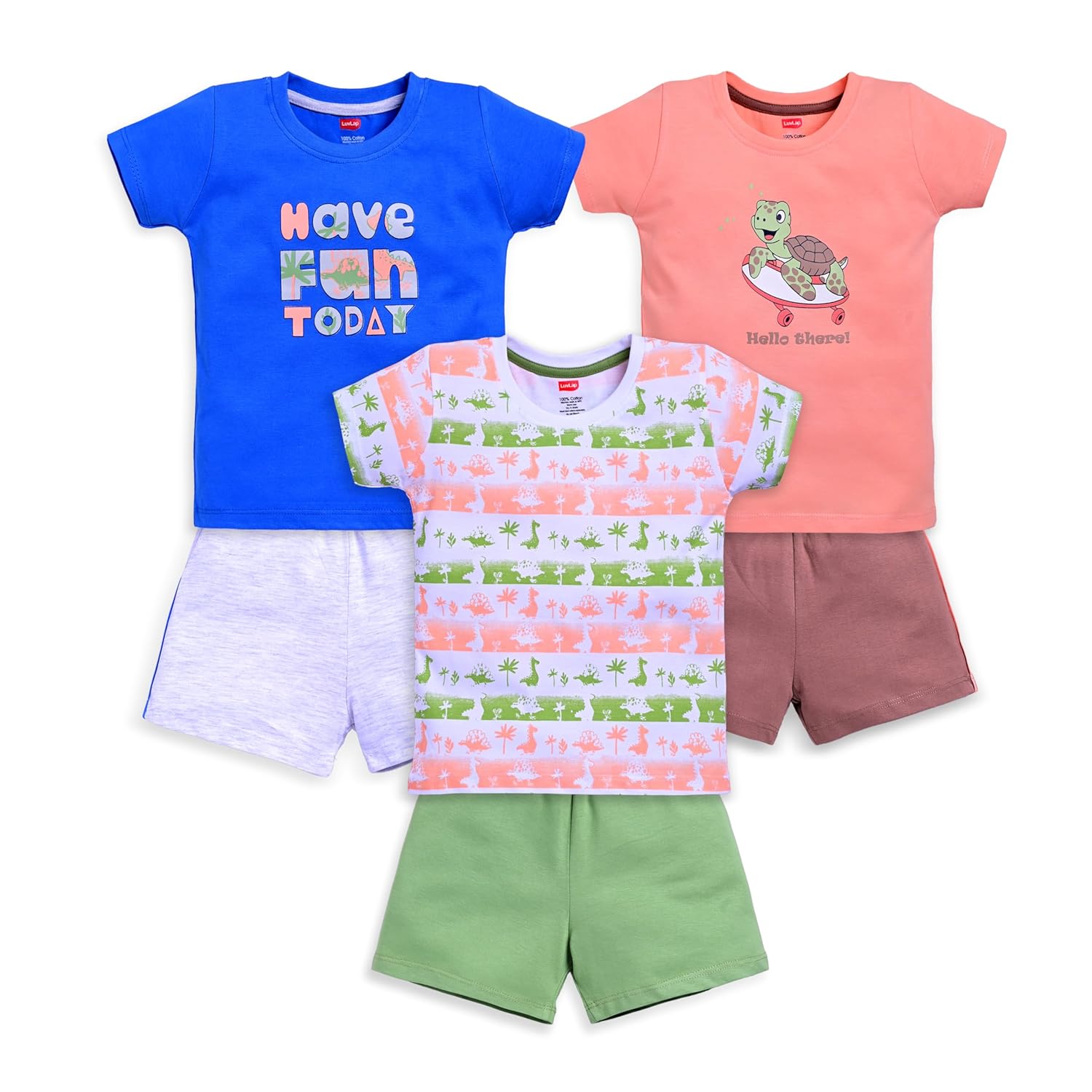 LuvLap Baby Boys Regular Fit 100% Cotton Half Sleeves Boys T-Shirts and & Shorts Sets Pack of 3