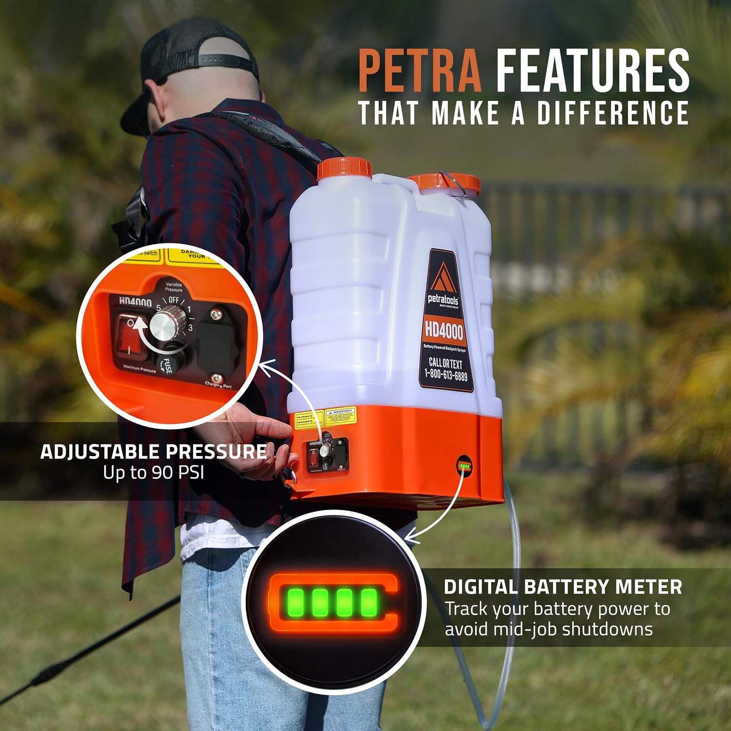 PetraTools HD4000 Battery Powered Backpack Sprayer, 6 Hr Runtime, 6 Nozzles photo 6