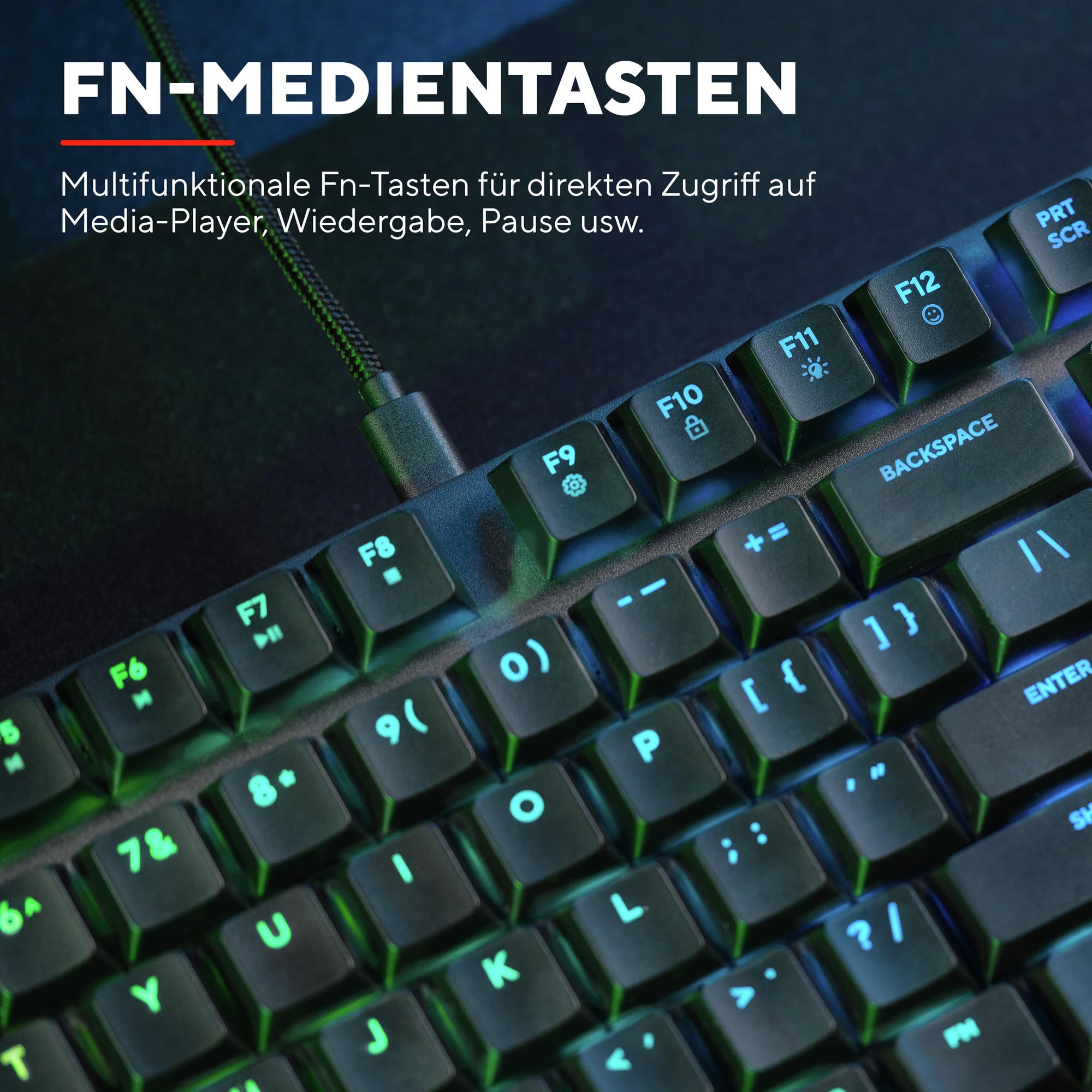 Trust GXT 868 Torix Mechanische Tastatur Kabellos Deutsches QWERTZ Layout, RGB Wiederaufladbare Gaming Tastatur 2.4 GHz 100H Akkulaufzeit, Huano-Switches Flache Tasten, Programmierbar, PC Laptop