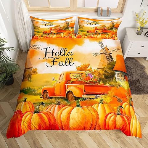 Miniatura 100 de Erosebridal Pumpkin Bedding Set King Size Thanksgiving Day Gifts Duvet Cover Autumn Harvest Comforter Cover Farm Maple Leaf Pumpkin Sunflower