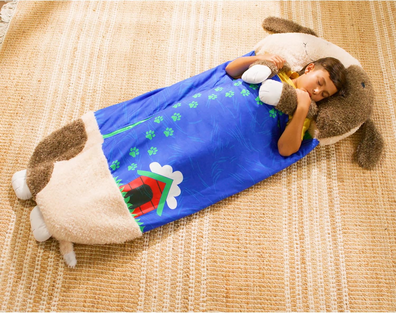 Happy Nappers: S4 Pillow & Sleepy Sack: Large - Brown Dog - 66 x 30, 2-in-1: Plush Animal Opens to Sleeping Bag, Soft Play & Nap Character, Kids 3+