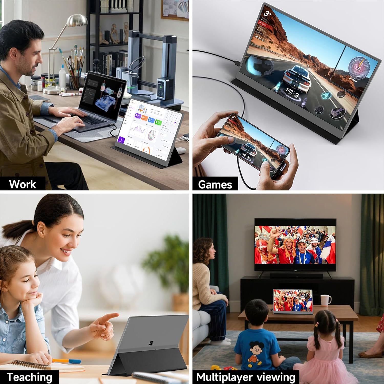 memzuoix 15.6" FHD 1080P Portable Monitor｜Second External｜100% sRGB｜USB-C+HDMI for PS5/Switch｜VESA Mount｜Built-in Speakers | Grey