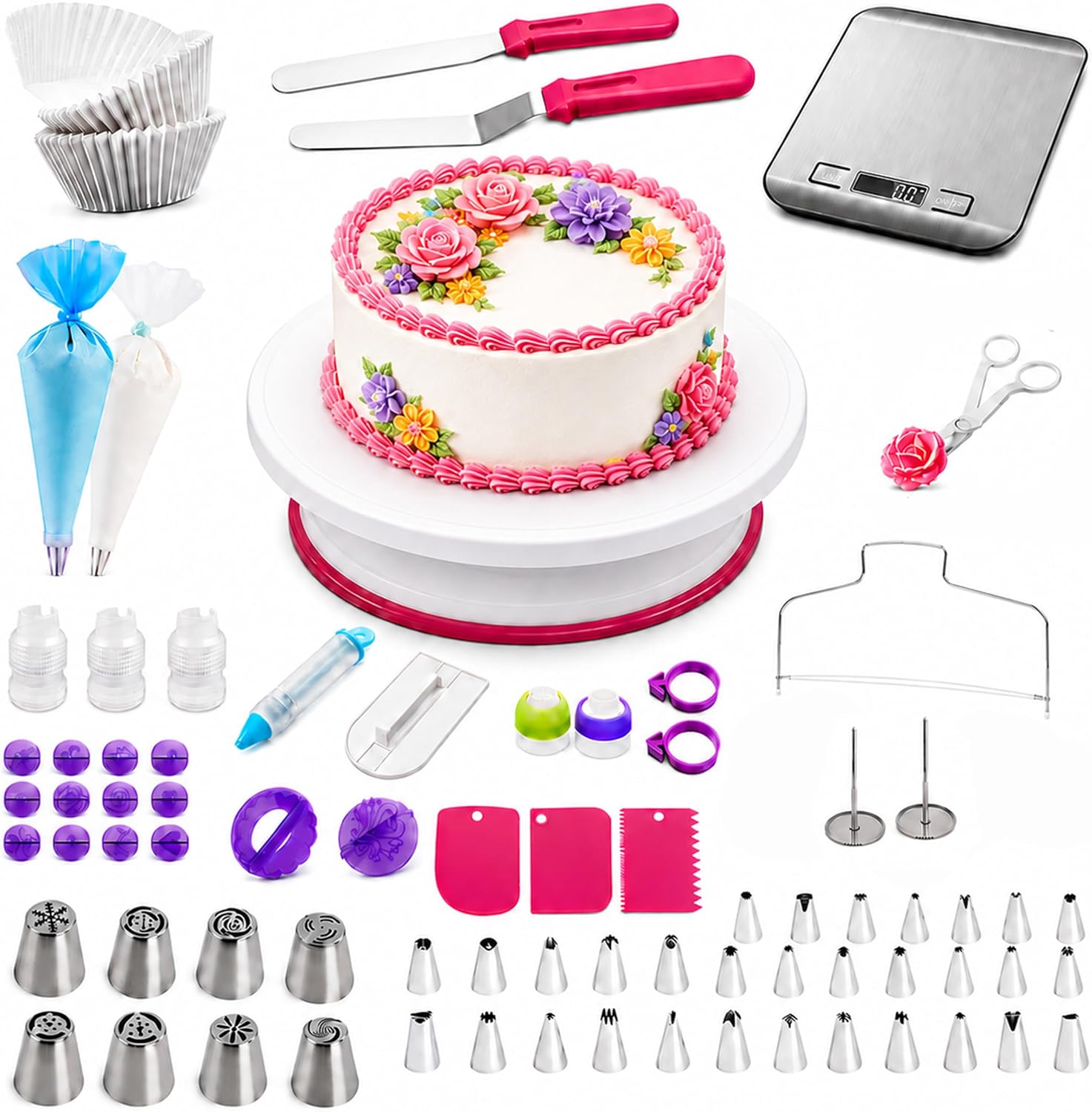 Professional Baking Decoration Kit – Complete 244-Piece Cake & Cupcake Decorating Set with Premium Digital scale, Piping Tips, Reusable Pastry Bags, and Couplers. All-in-One Starter Bundle