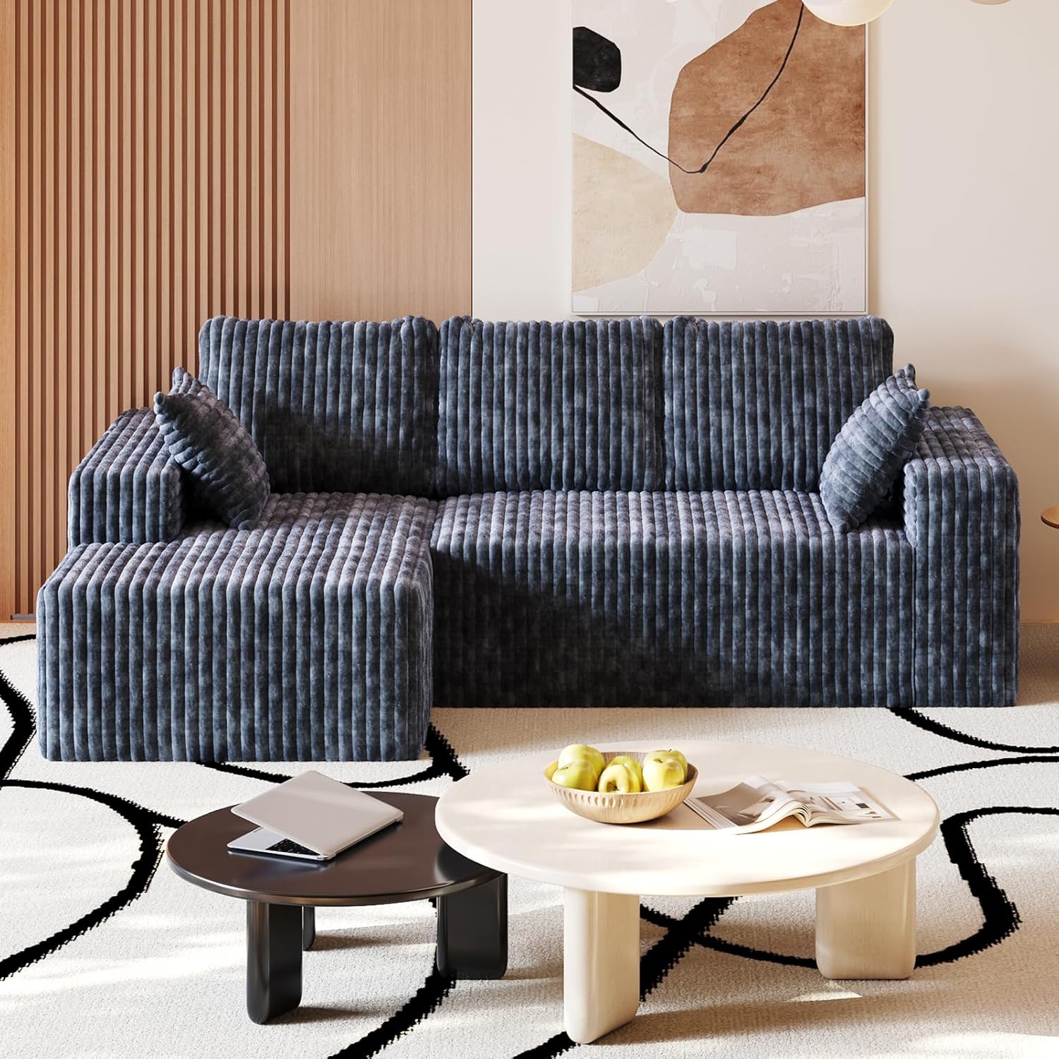96" L Shape Sectional Boneless Couch,35D Sponge Comfy 3 Seat Sofa,Cloud Thickened Flannel,Modular Couches for Living Room,No Assembly,Deep Seat,Oversized Chaise (Gray, 96" Left Chaise)