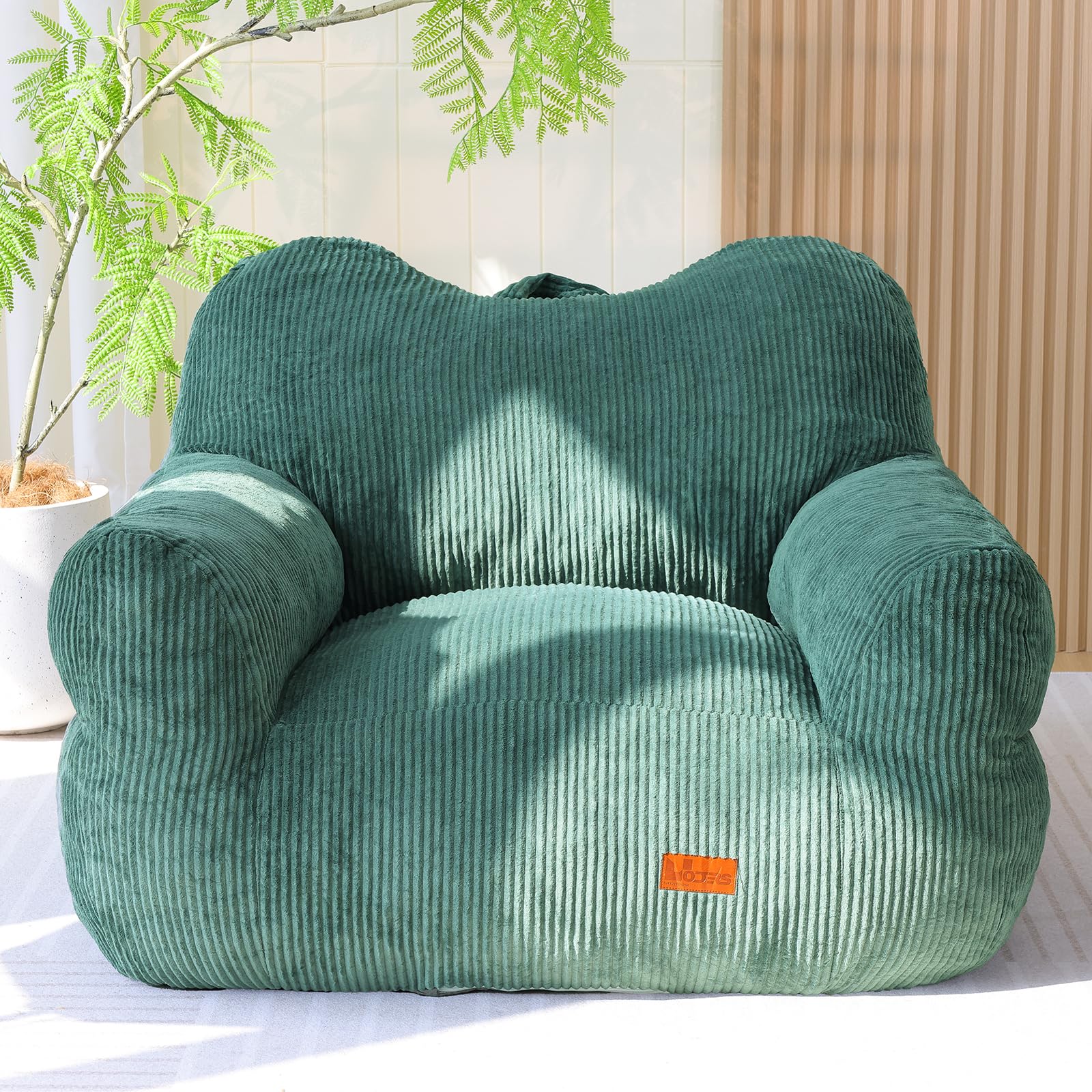 Cord Sitzsack Erwachsene, Bean Bag Chair mit Memory-Schaum Füllung, Gemütlicher Relaxsessel mit Armlehnen & Tragegriff, Big Sessel für Wohnzimmer Schlafzimmer (XL-Dunkelgrün)