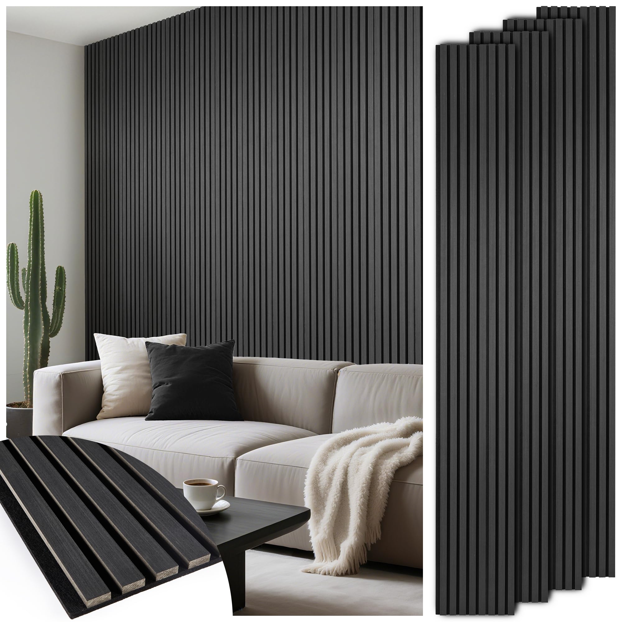 Photo 1 of LarWorks Acoustic Wood Slat Wall Panels, Black