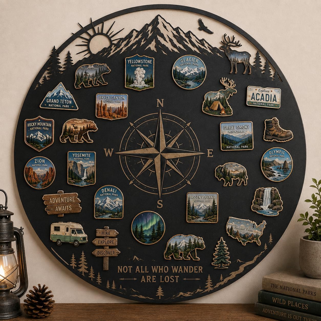 National Park Magnet Board Compass Mountain Camping Hiking Adventure Décor
