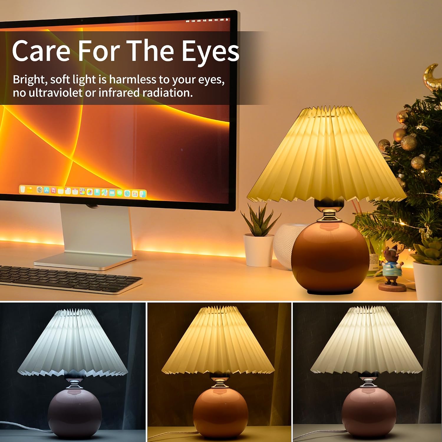 Korean Pleated Table Lamp Ins DIY Ceramic Table Lamps for Living Room Home Deco Cute Lamp with Tricolor Led Bulb Beside Lamp… image 3