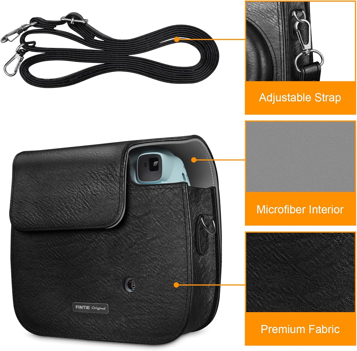Fintie Protective Case Compatible with Fujifilm Instax Mini 8 Mini 8+ Mini 9 Instant Camera - Premium Vegan Leather Bag Cover with Removable Strap, Vintage Black