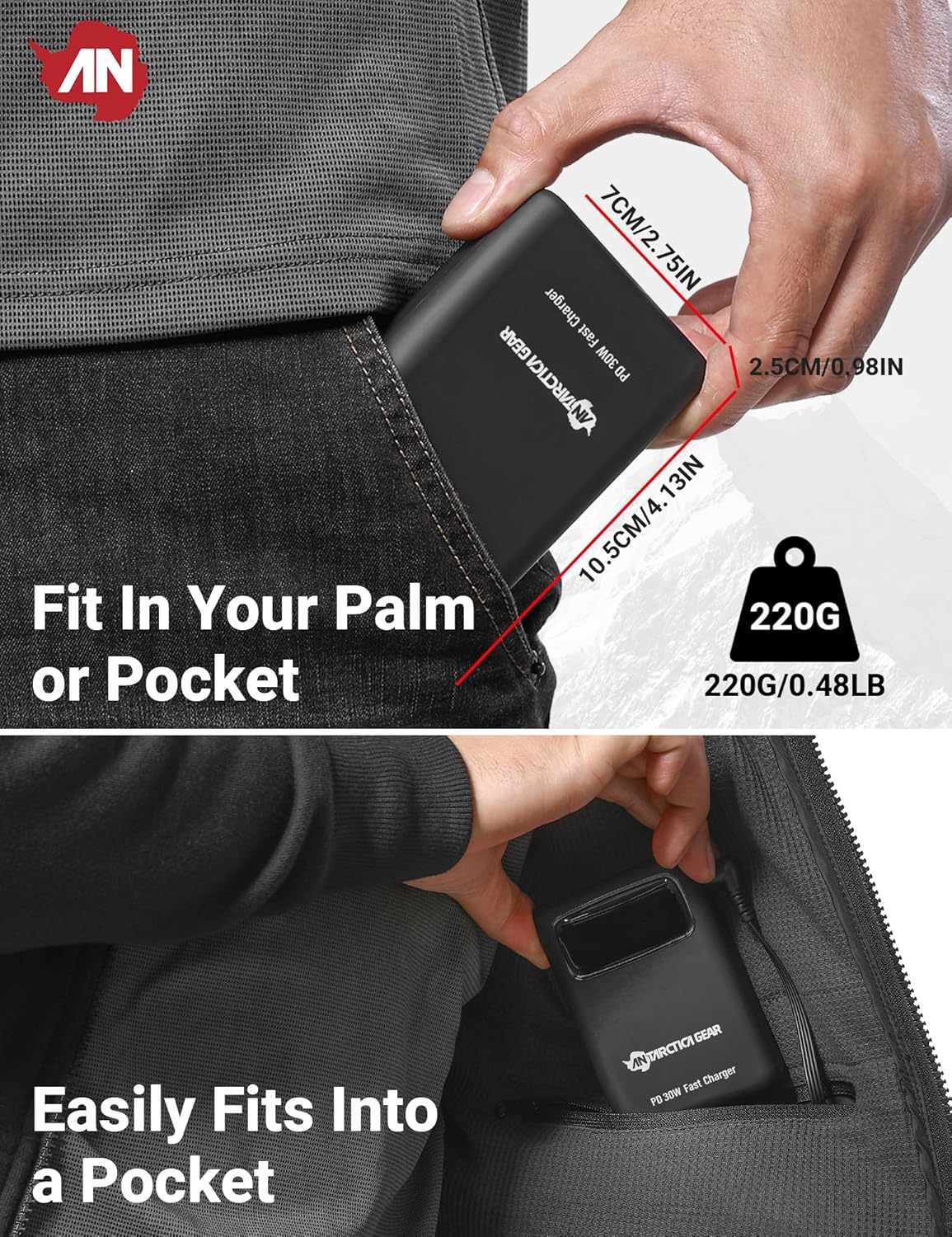 ANTARCTICA GEAR 15000mAh 12V Portable Battery, PD 30W and QC 4.0 Fast Charger Battery, LED Display Rechargable Power Bank for Heated Vests/Jackets/Hoodies ect