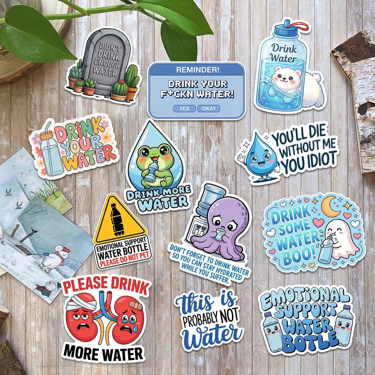 12pcs Drink Water Reminder Stickers, Funny Hydration Drop Stickers, Teacher Student Office Worker Gifts Decoration for Laptop Tablet Desk Tumbler Cup Mug Vehicles image 2