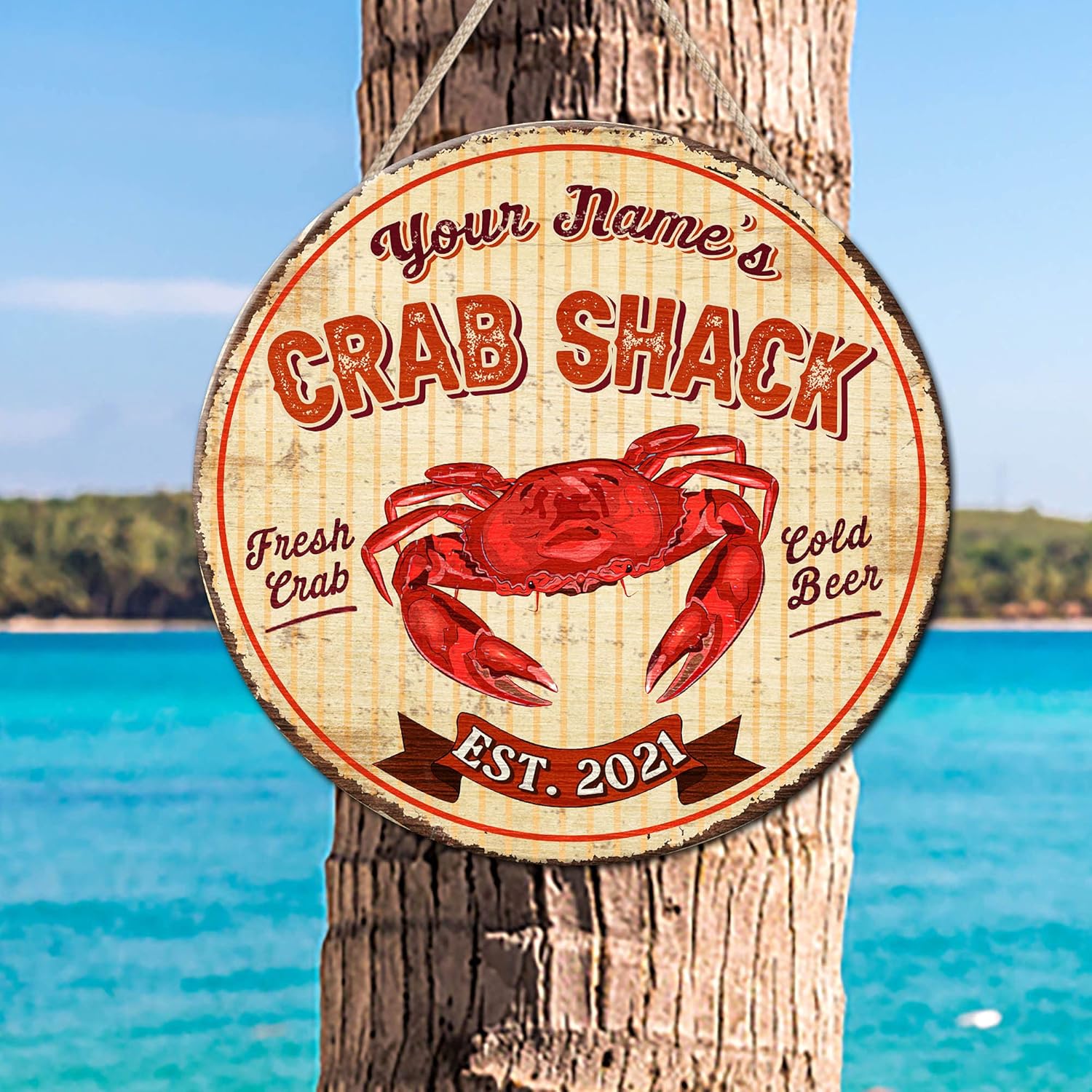 Artsy Woodsy Personalized Crab Shack Summer Pool Beach Decor Wood Wreath Sign (Not Carved or Neon), Coastal Nautical Tropical Outdoor Indoor, Pool Sign, Tiki Bar Backyard Bar & Grill Patio Porch Deck (06)