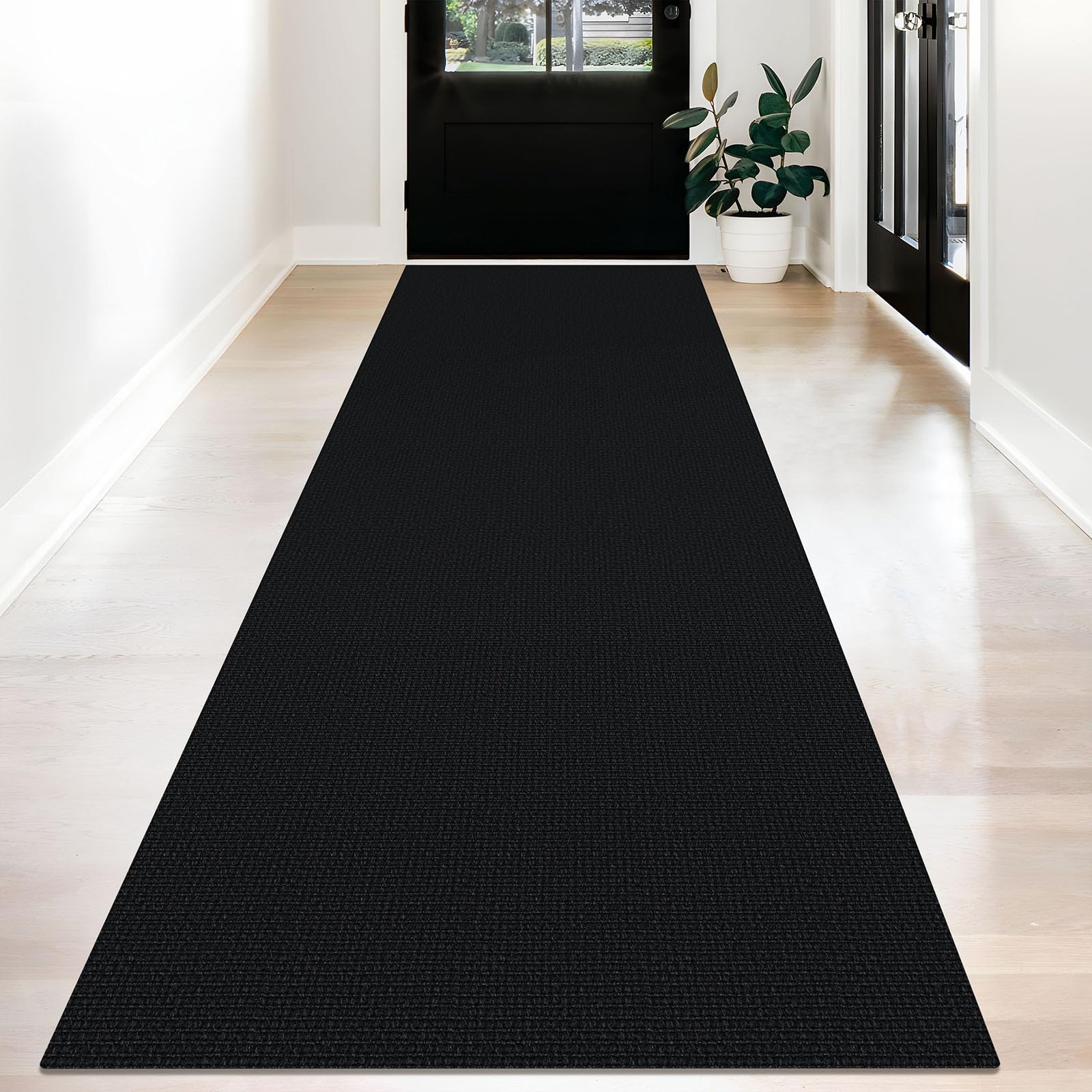 KOZYFLY 3x12 Long Runner Carpet, Woven Washable Non Slip Hallway Rug, Black — image 1