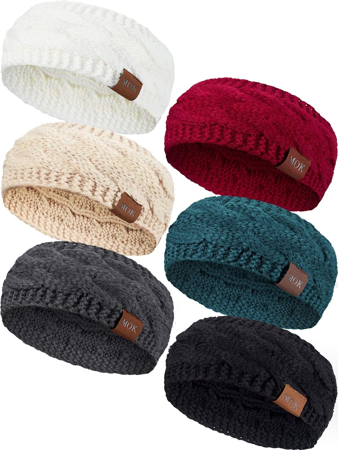 6 Pieces Women Ear Warmers Headbands Winter Warm Knit Headband Cable Thick Head Wrap Gifts for Women Girl