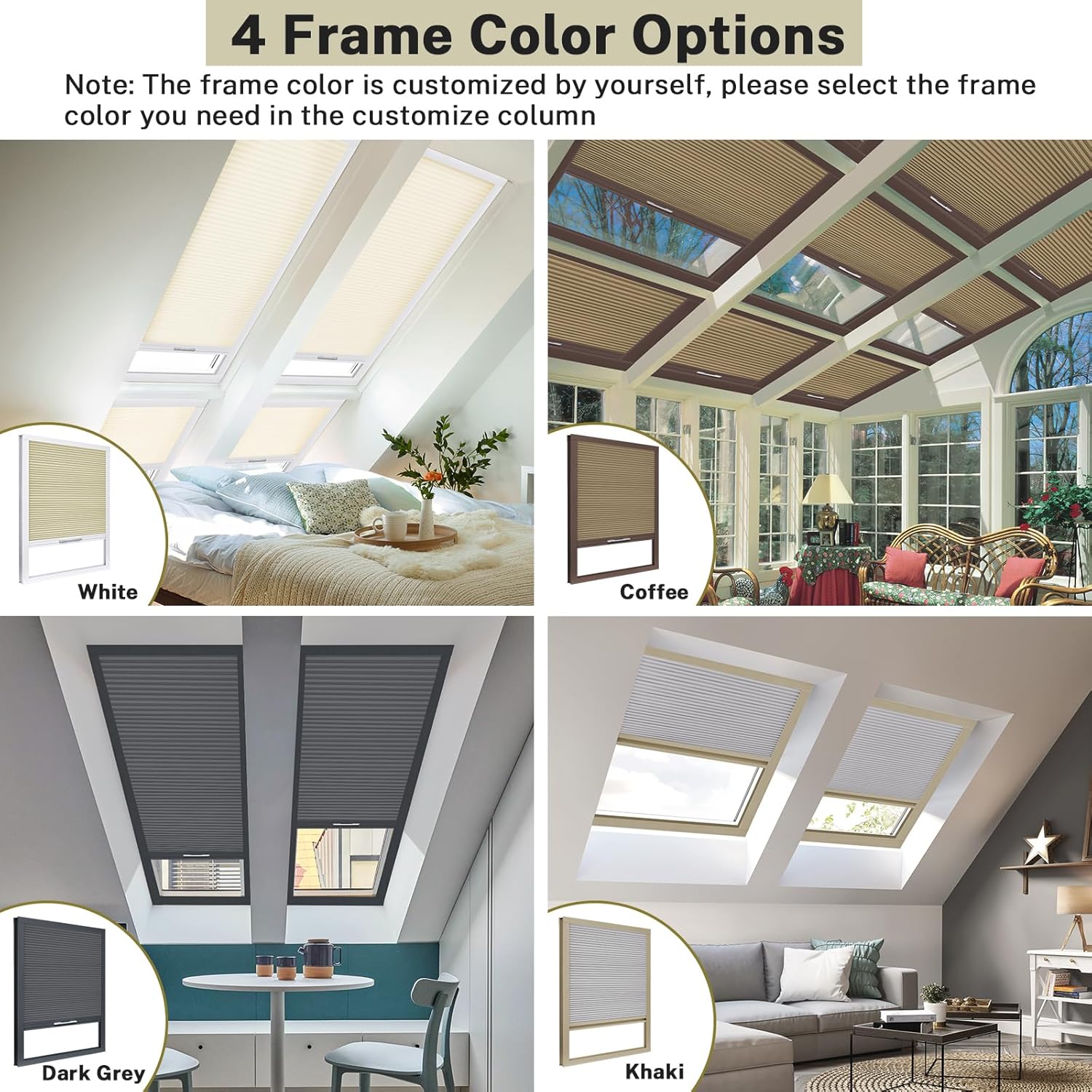 Skylight Blackout Window Blinds & Shades, Cordless Cellular Shades Thermal Insulation Honeycomb Blinds for Roof Inclined Plane Room Windows, Easy to Install - Custom Size (Grey)