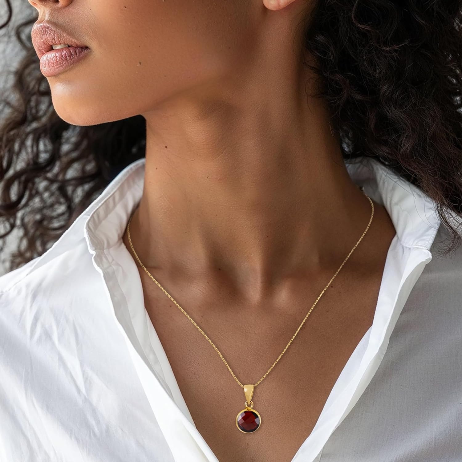 Garnet Gold Necklace for Women - 8mm Round Gemstone - 14K Gold Cable Chain 45cm - January Birthstone Necklace - Image 3