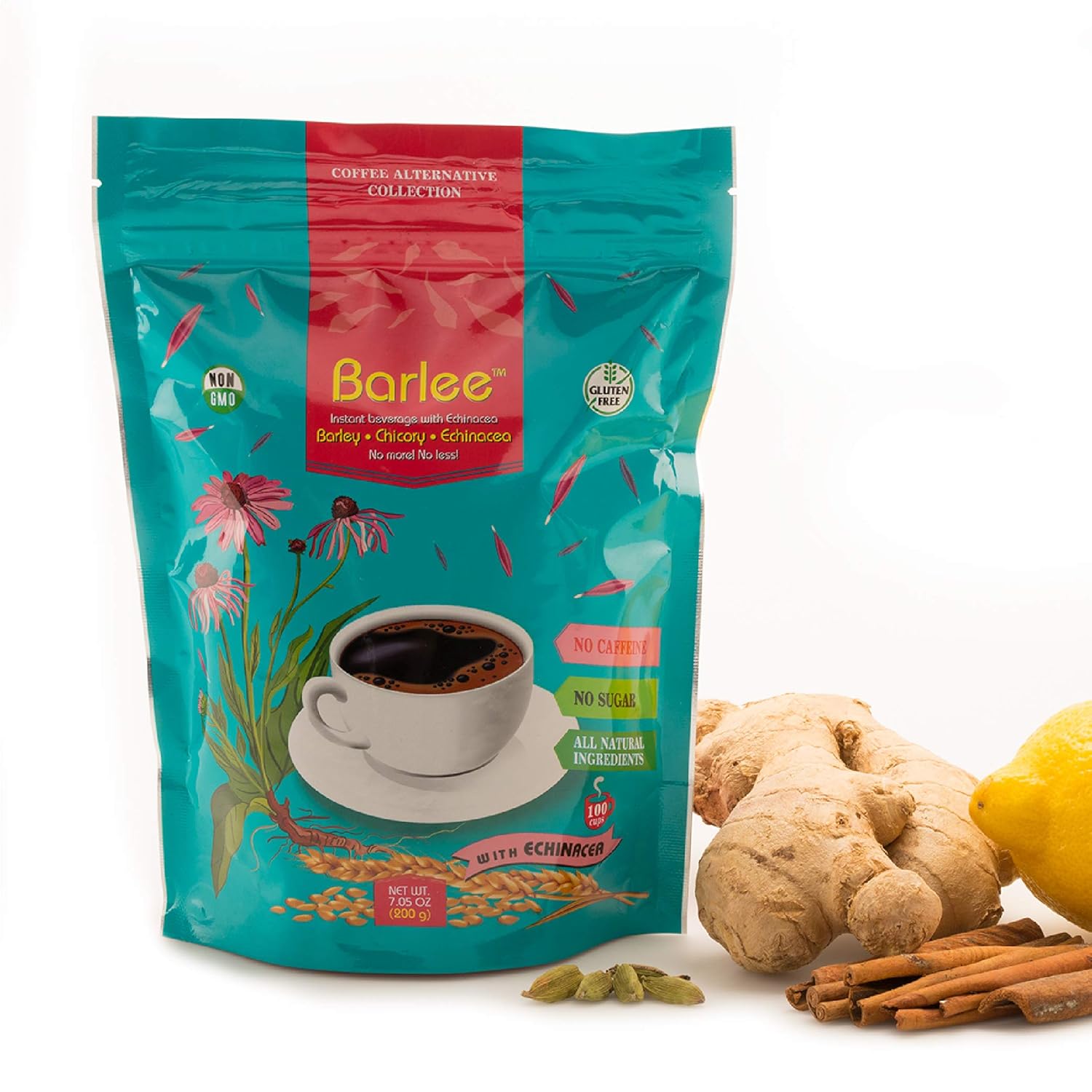 BARLEE Coffee Alternative Beverage Blend - Chicory Root Powder - Instant Chicory Coffee Substitute - No Sugar Caffeine Free (Echinacea, 14.1 OZ)