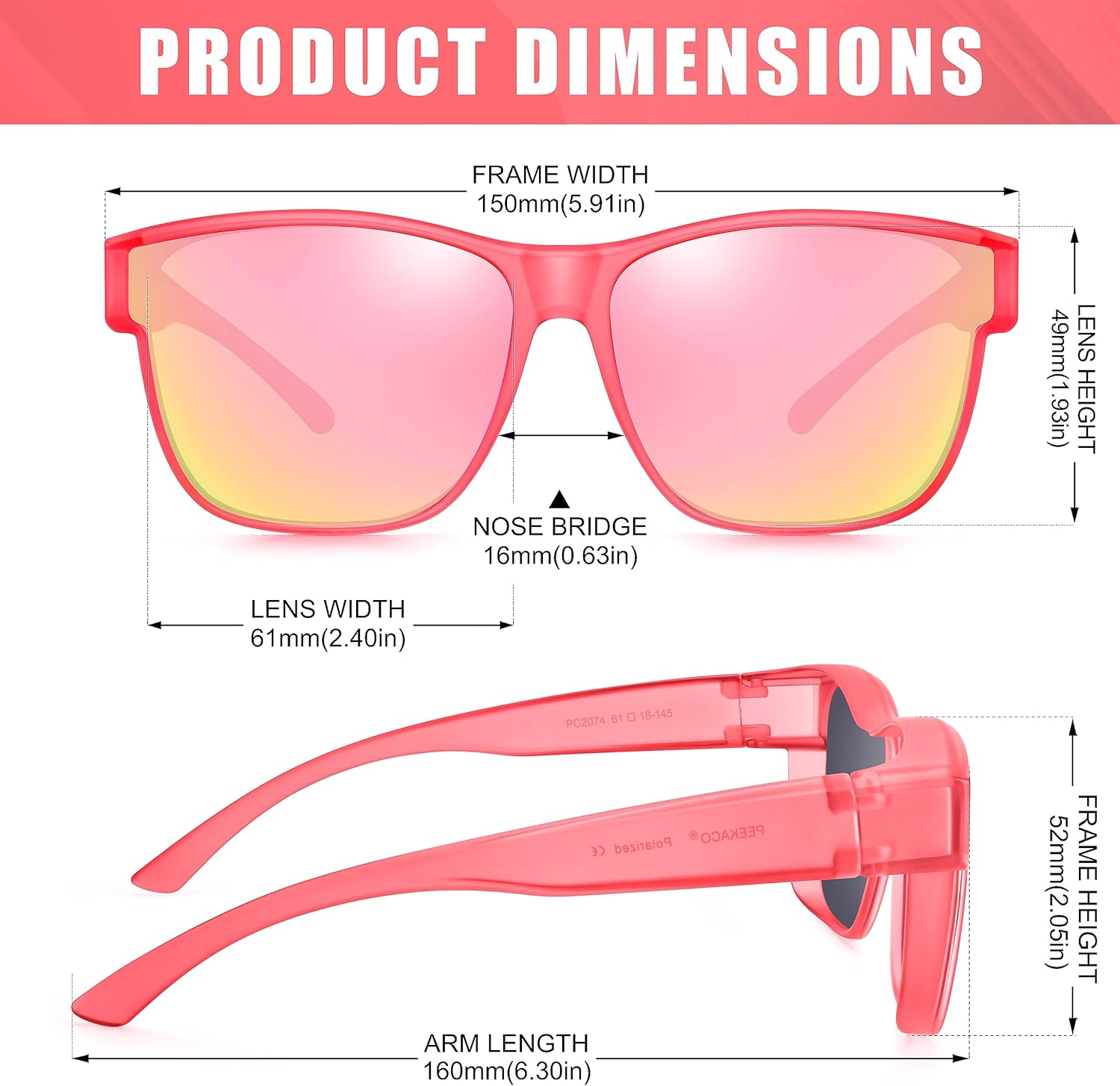 Polarized Sunglasses Fit Over Glasses for Women Men, Oversized Square Summer Shades UV400 Protection - Image 4