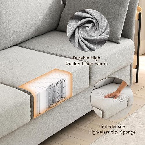 Miniatura 5 de Sofá moderno de mediados de siglo de 3 asientos, 65.35 pulgadas de ancho, sofá de asiento profundo para sala de estar, sofá de tela para 3 personas,