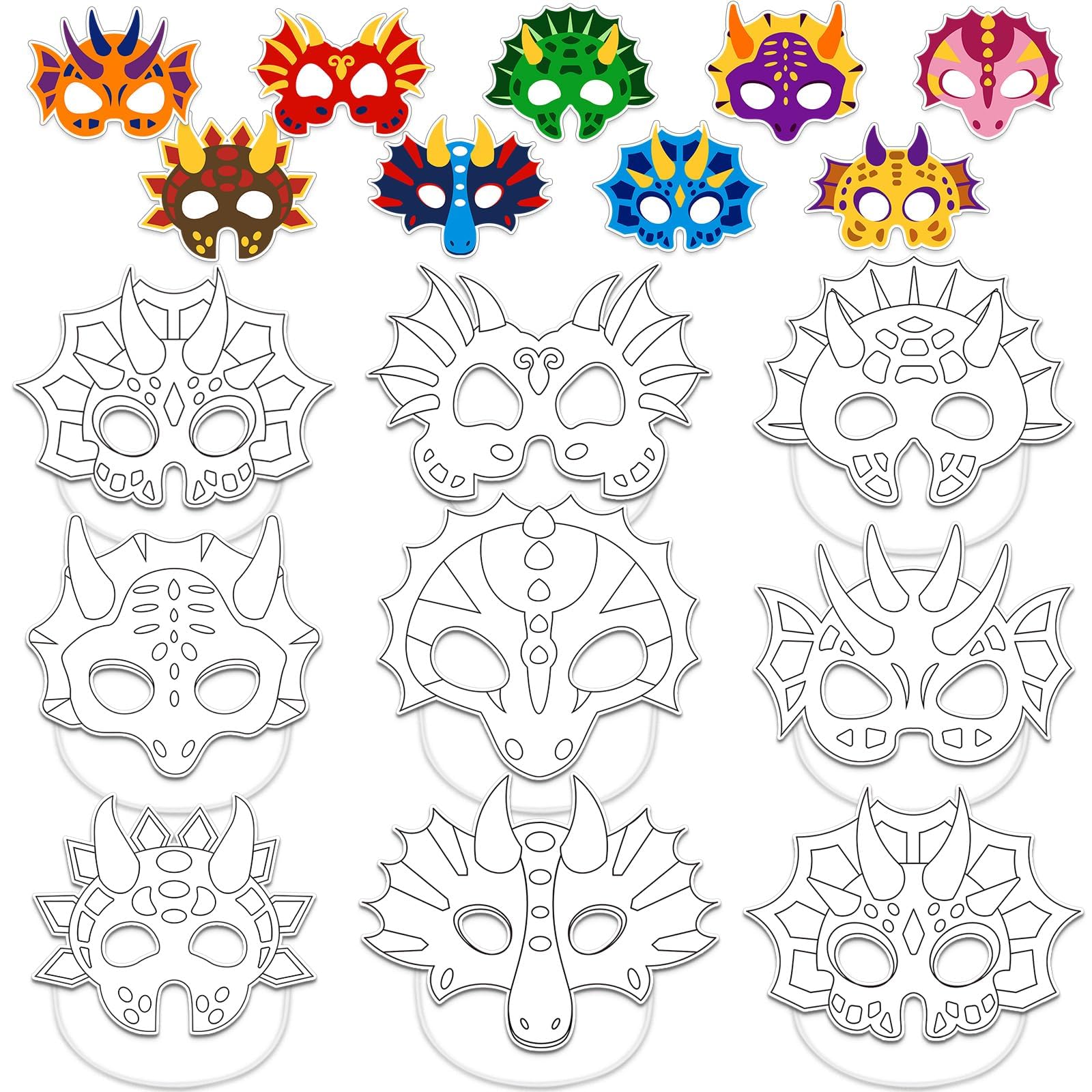 Lonfliness 36 Set Dinosaur Coloring Mask Dino Paper Arts Crafts Color Your Own Dinosaur Blank DIY Mask Masquerade Birthday Party Dress-Up Decorations