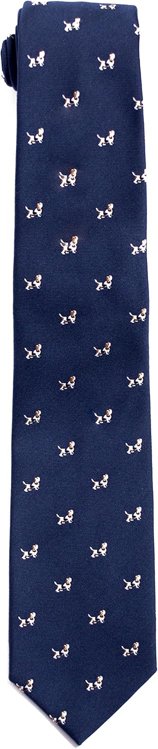 Men's 100% Silk Necktie Bloodhound Jacquard Tie (Blue)