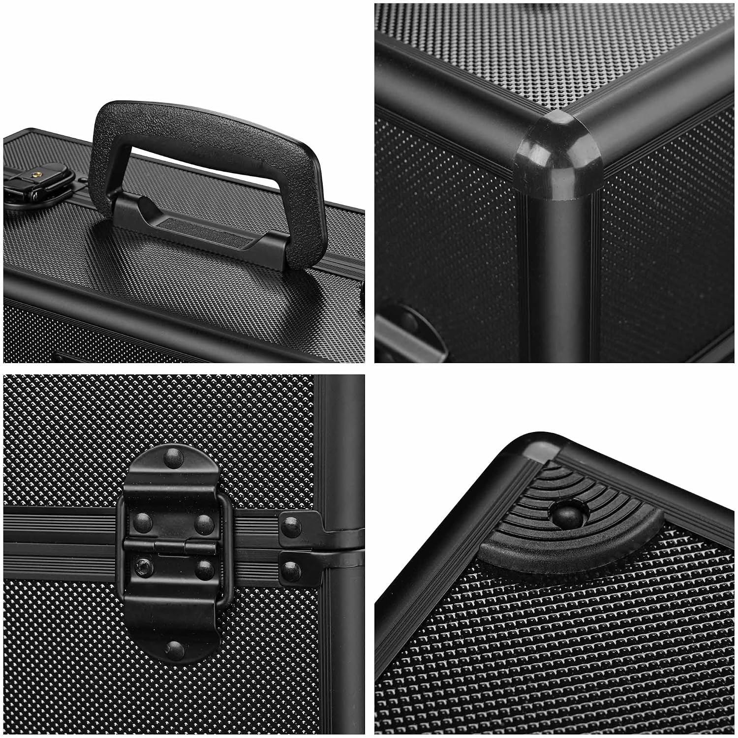 BYOOTIQUE Professional Aluminum Cosmetic Makeup Train Case Lockable ABS Storage Travel Barber Organizer Nail Tech Box with Drawer Trays Black