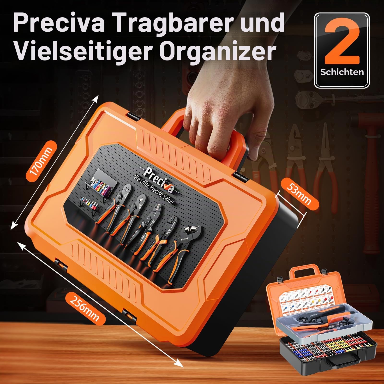 Crimpzangen Aderendhülsen Set, Preciva 0.08-16mm² Crimpzange Sechskant Aderendhülsenzange mit Aufbewahrungsbox, Abisolierzange und 1110 Stück Einzeilige Aderendhülsen + 265 Stück Twin Aderendhülsen