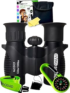 Kids Binoculars 8x21 Black- Child Age 3-12, Shock Proof Compact Real Binoculars Set- High-Resolution Optics Boy & Girl Gift Toy for Bird Watching, Camping- Neck Strap, Compass, Carabiner, Case