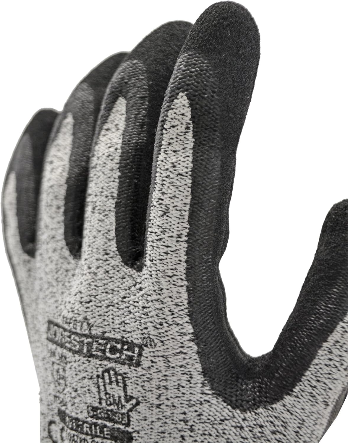 JORESTECH Cut-Resistant Safety Work Gloves, Grey HPPE Knit with Black Sandy Nitrile Palm Coating, EN 388 4X43C, ANSI A3