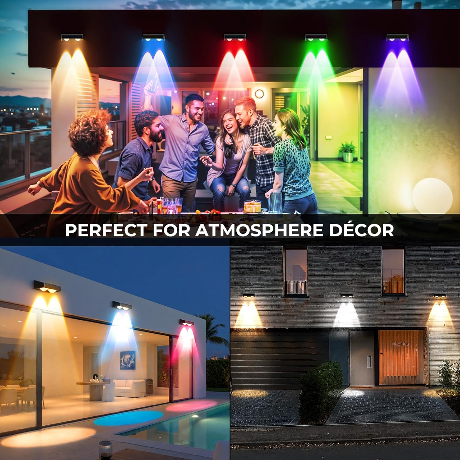 Fence Lights Solar Powered, Led Solar Fence Lights Outdoor IP65 Waterproof, Warm/Cool White and RGB Colors Changing Solar Wall Lights for Garage Backyard Railing Step Patio Pool - 8Pack