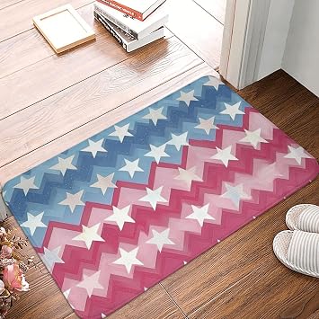 Stars Red Blue Wave Door Mat Washable Entryway Rug Non Slip Welcome Mat Indoor Outdoor Area Rugs for Kitchen Patio Front Door Home Decor 16x24 Inch
