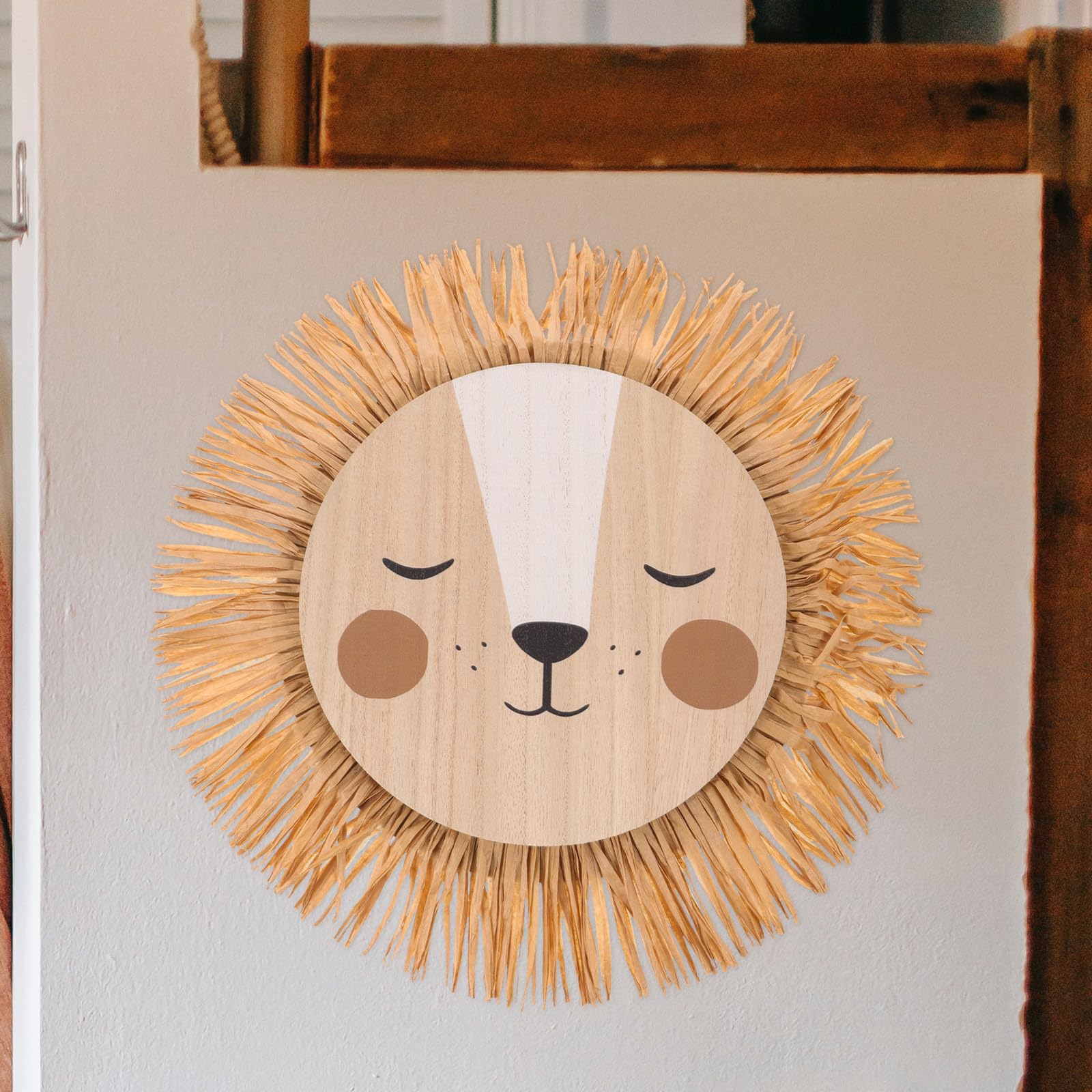 MAGICLULU Nordische Wanddekoration Löwenkopf aus Gewebtem Raffia für Cafés und Eingangsbereiche mit Kreativem Cartoon Design und Einzigartiger Handwerkskunst