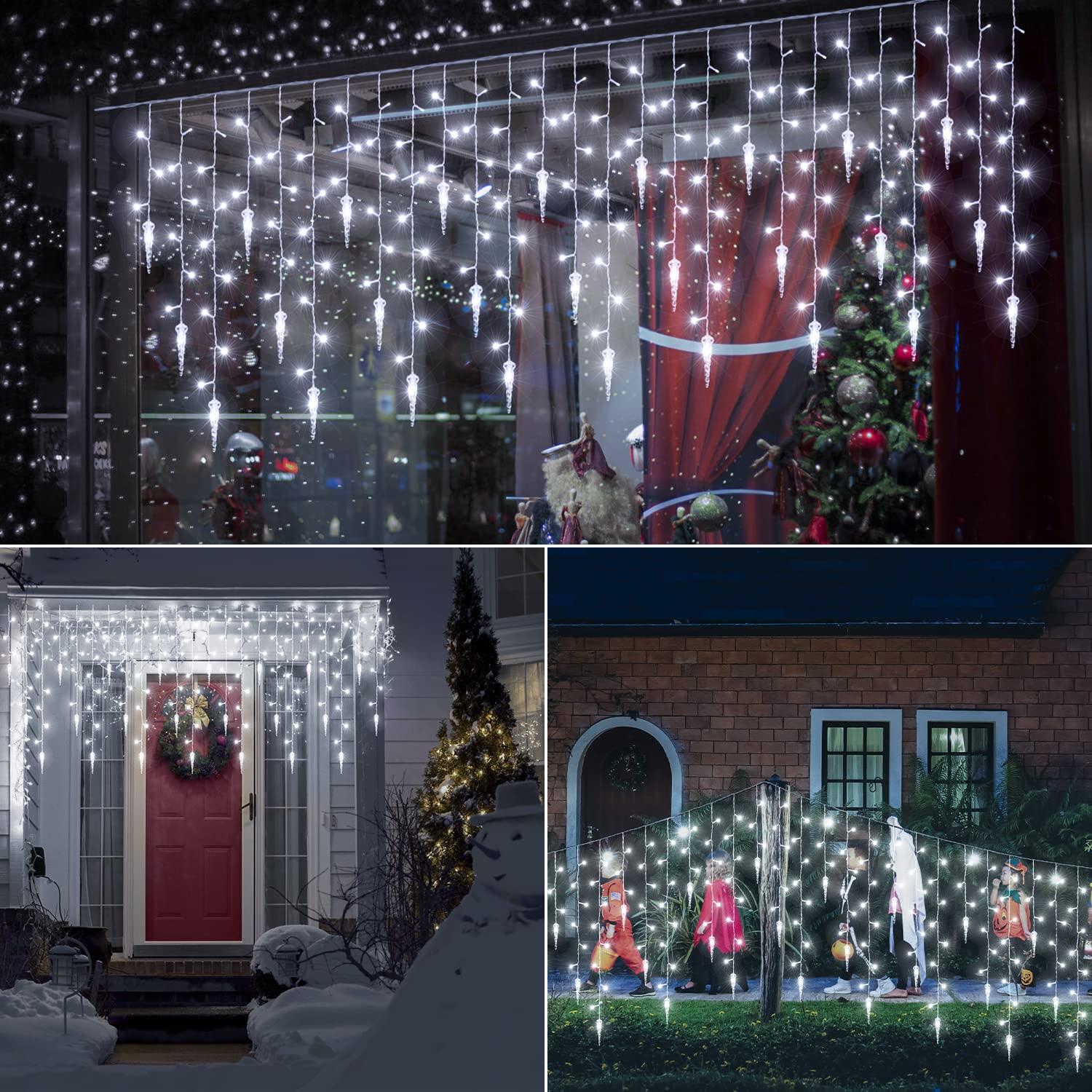 Decorazione Natalizia All'Aperto 10M 360 LED 8 Modalità Di Illuminazione Tenda Luminosa Esterna Waterproof Catena Luminosa Giardino per la Decorazione Esterni di Natale,Bianco Freddo