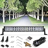 Auxbeam 22 Inch LED Light Bar 120W, 12000 Lumens Waterproof Off Road Work Light Driving Lights, 5D Lens Double Row Spot Flood Combo Fog Light with Wiring Harness for Truck Pickup Jeep SUV ATV UTV