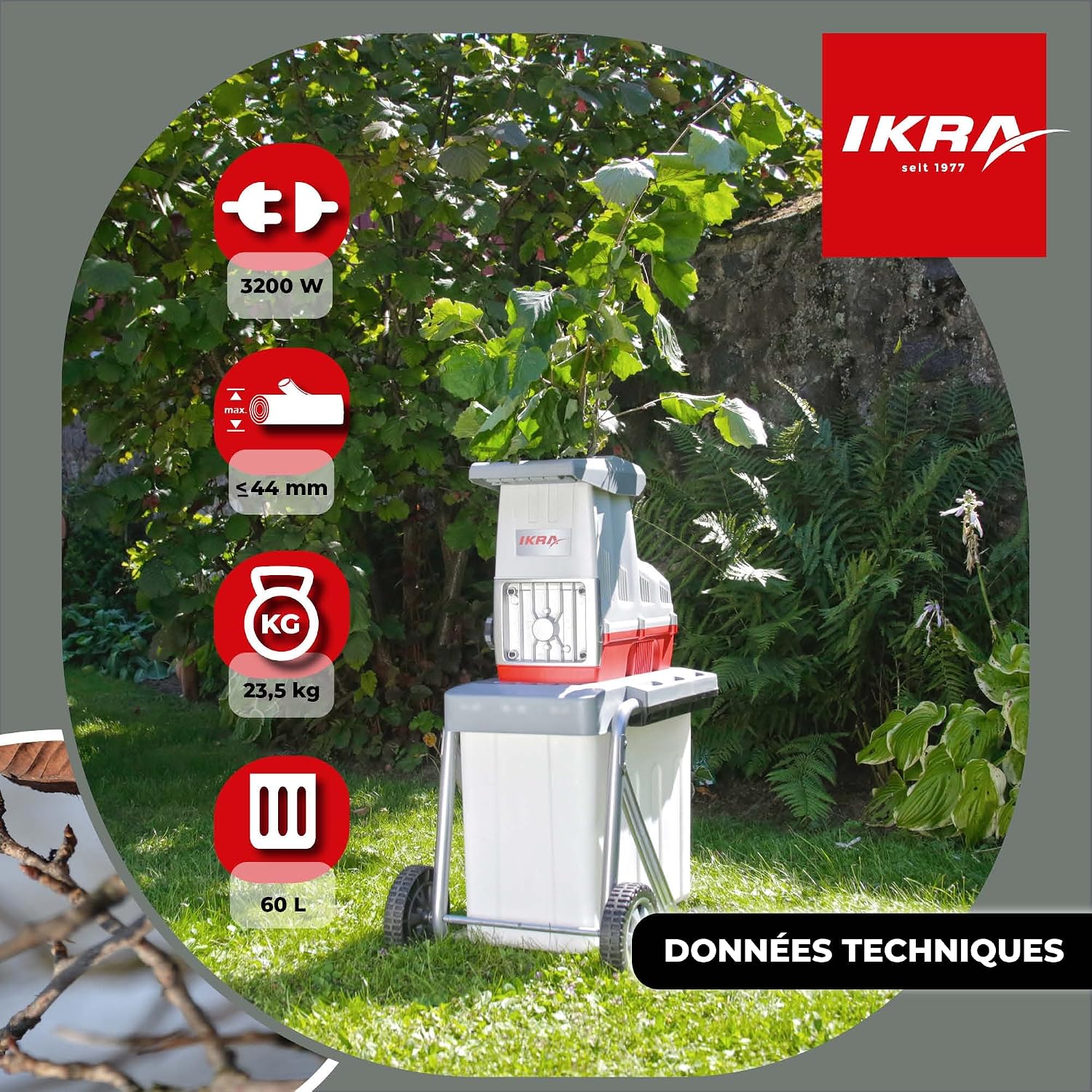 IKRA broyeur électrique à rouleaux ILH 3200A, diamètre des branches 44 mm | Silencieux & robuste, puissant 3200 watts, alimentation automatique des branches, marche arrière automatique — vue 6