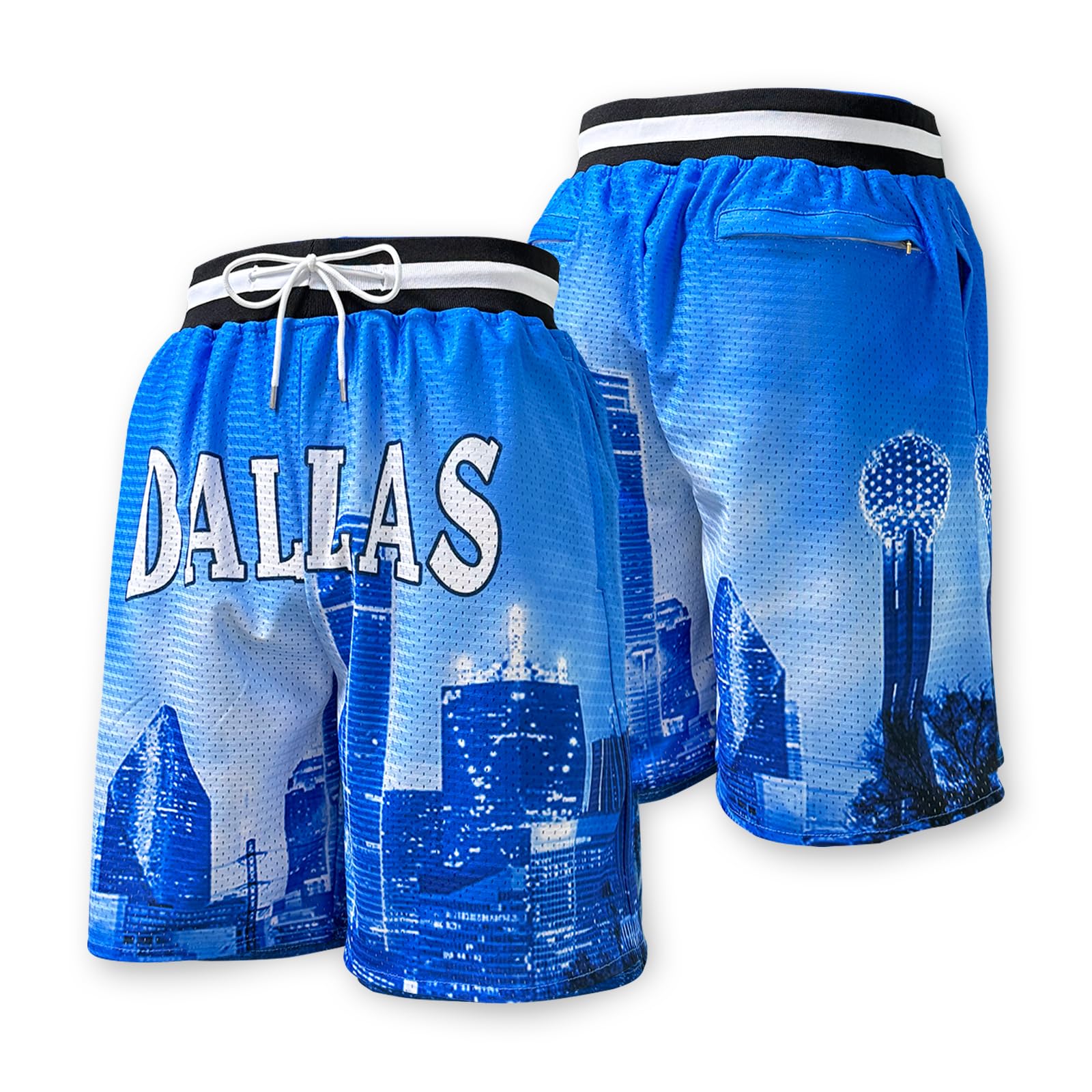 Basketball Shorts City Skyline Night View Zipper Pockets Quick Drying Trunks Fashion Hip-hop Gift for Men Gym Running