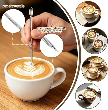 Milk Frothing Pitcher – Milk Jug for Coffee Machine with Clear Markings & Decorating Pen, Stainless Steel,Milk Frother Jug & Steamer Cup for Latte Art, Home or Café(350ml )