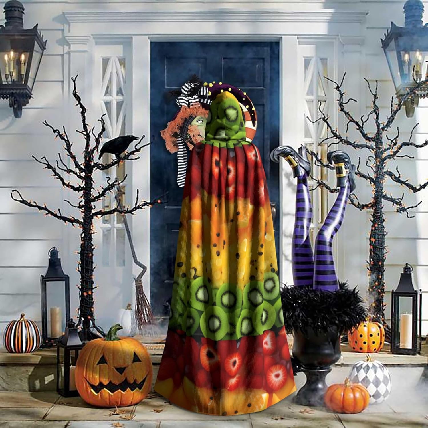 Fresh Fruit Men Women Halloween Role Play Party Decoration Hooded Poncho Black