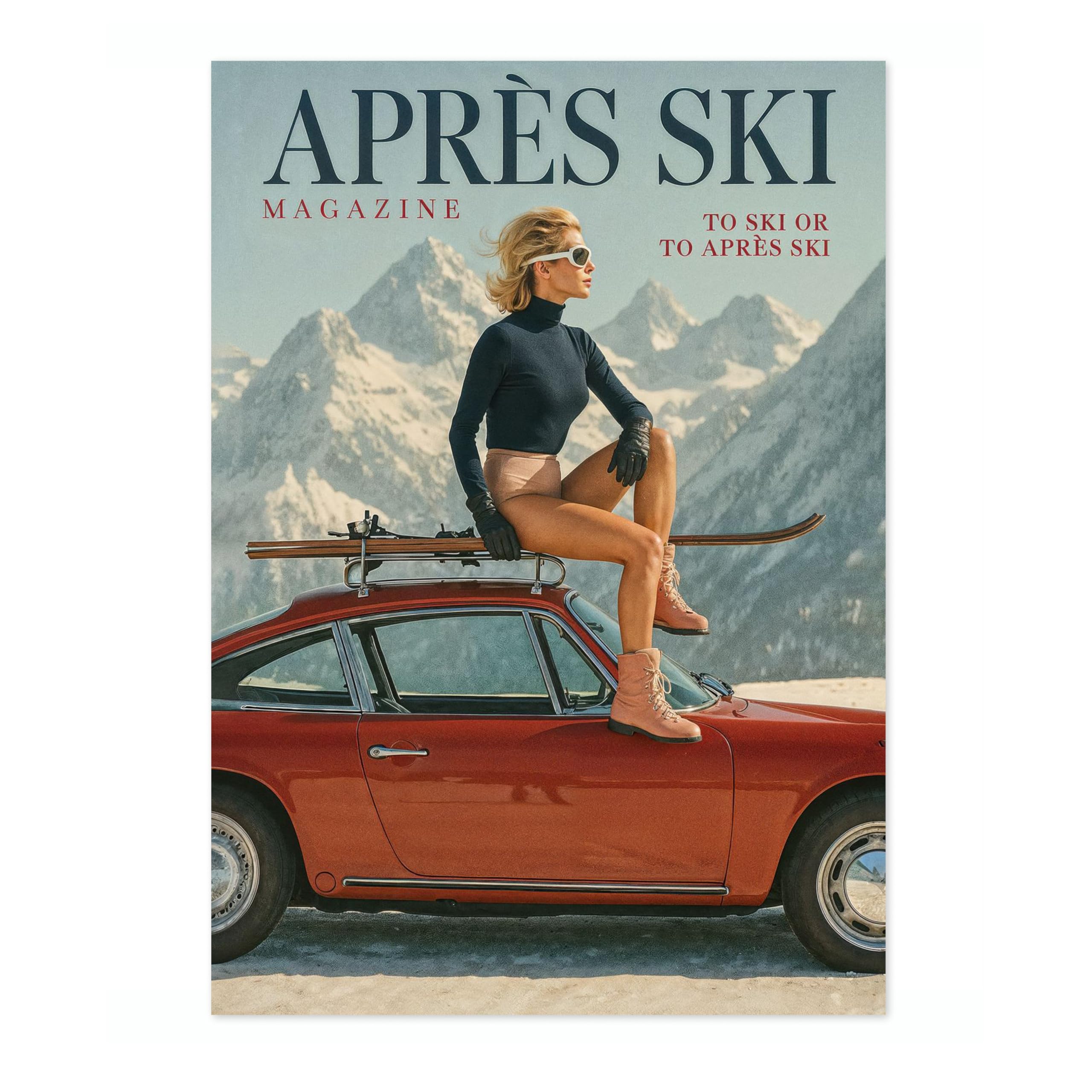 Après Ski Vintage Skiing Poster, Minimalist Wall Art, Mountain Travel Prints, Snow, Ski Trip Home Decor, A1 (Print Only) - 84.1x59.4cm