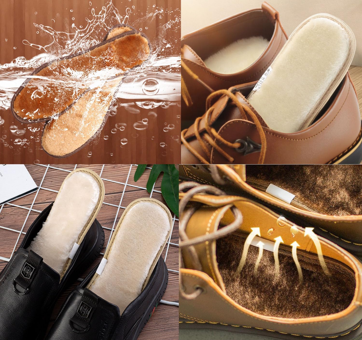 Faux Shearling Insoles for Men Boots Sneakers Synthetic Thick Wool Insoles for Women Slippers Warm Fluffy Fleece Inserts for Cold Weather, Womens 9.5/Mens 8.5 M US