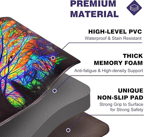 Miniatura 9 de ASPMIZ 2 tapetes de cocina estilo casa de campo acolchados antifatiga, coloridos tapetes de cocina color morado árbol antideslizante, impermeable,