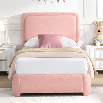 Cloud Twin Bed Frame with Adjustable Headboard, Pink
