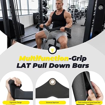 HULKFIT LAT Pulldown Attachments, 5 Piece Cable Machine Handle Set for Gym