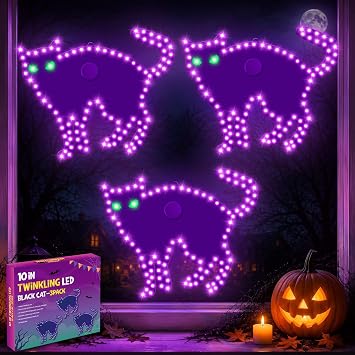 3-Pack 10" Halloween Classics Twinkling LED Black Cat Lights