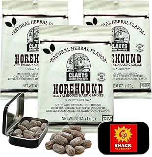 Claeys Horehound Hard Candy 3 Pack - 6 Oz Bags plus Snack Hotline Tin That Fits in Pocket or Purse - Carry Your Old Fashio...