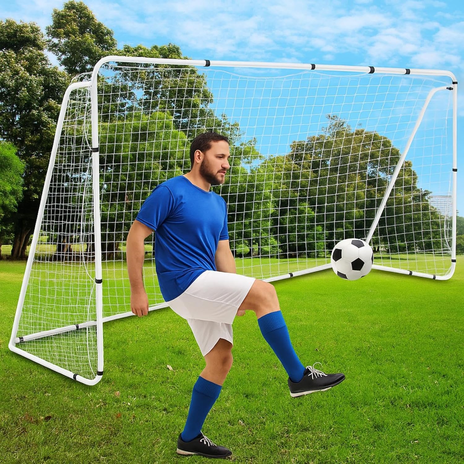 Liliful 12 x 6/10 x 6.5 ft Soccer Goal for Backyard Portable Soccer Net and Steel Weatherproof Frame Folding Goals with 6 Ground Stakes for Adults Youth Outdoor Training Competition