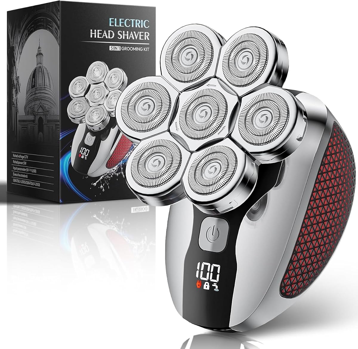 Head Shavers for Bald Men, Professional 5-in-1 Electric Head Shaver Grooming Kit, 7D Floating Wet & Dry Electric Razor for Bald Heads with LED Smart Display & Type-C Charging for Hair/Face/Beard