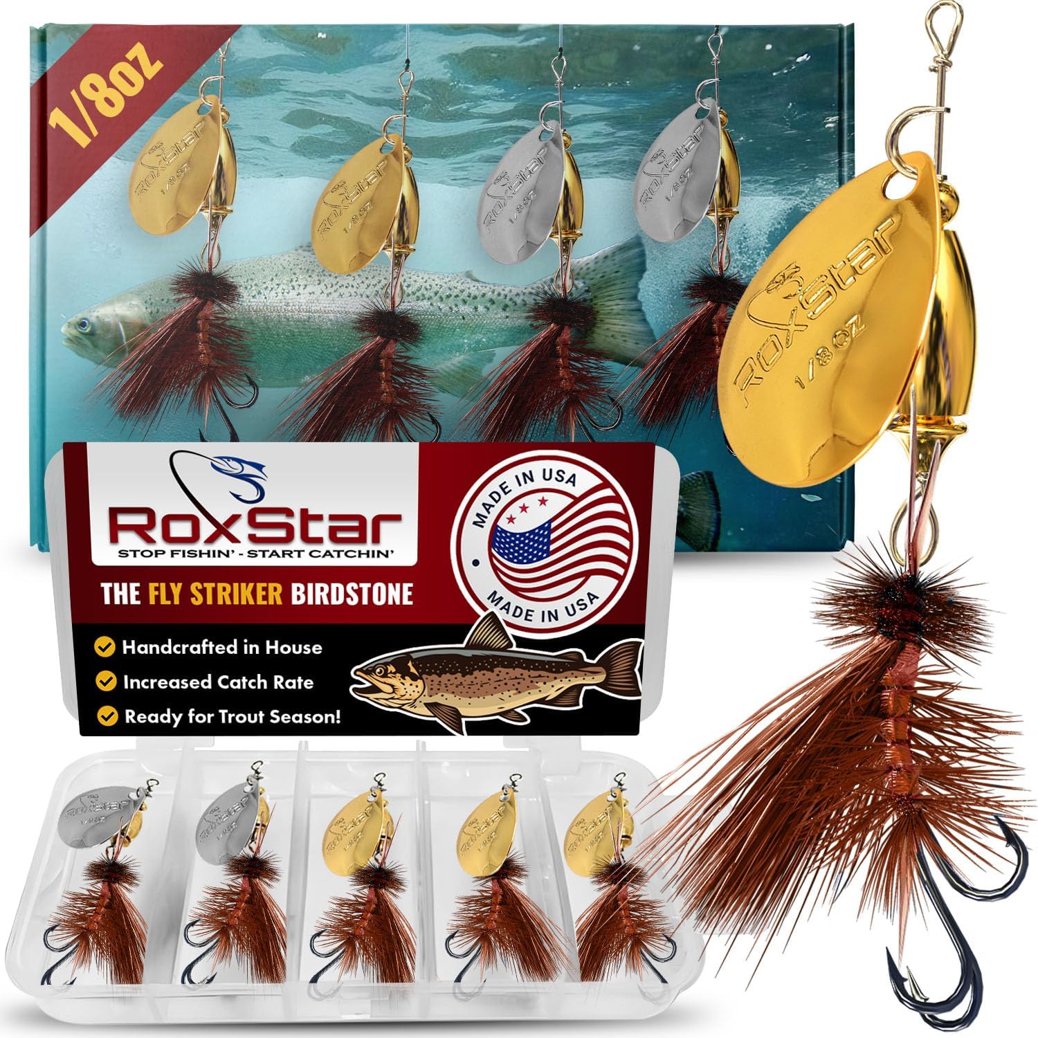 RoxStar Fly Strikers Blue Series - Hand-Crafted in The USA - Proven Nationwide Most Versatile Fishing Spinner for Bass, Trout, Pike, Steelhead- Stop Fishing