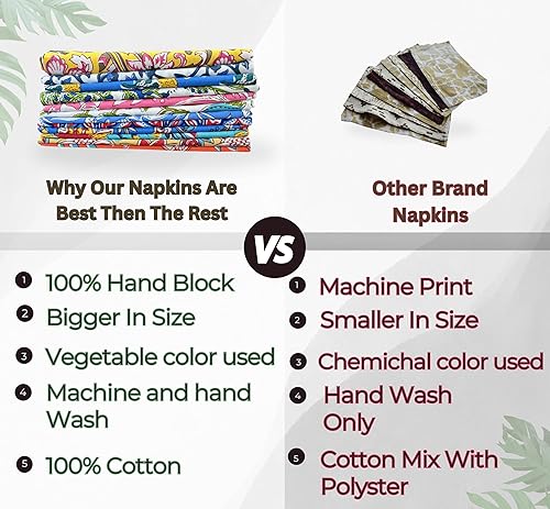 Miniatura 4 de Juego de 12 servilletas de tela de algodón para cocina y mesa, estampado indio a mano, tamaño 16 x 16 pulgadas, decoración del hogar (12)